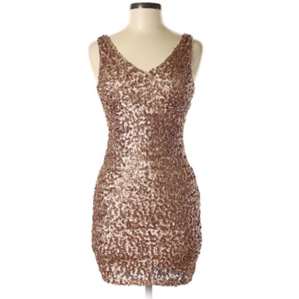 PrettyGuide Sparkly Mini Party Sexy Dress Gold